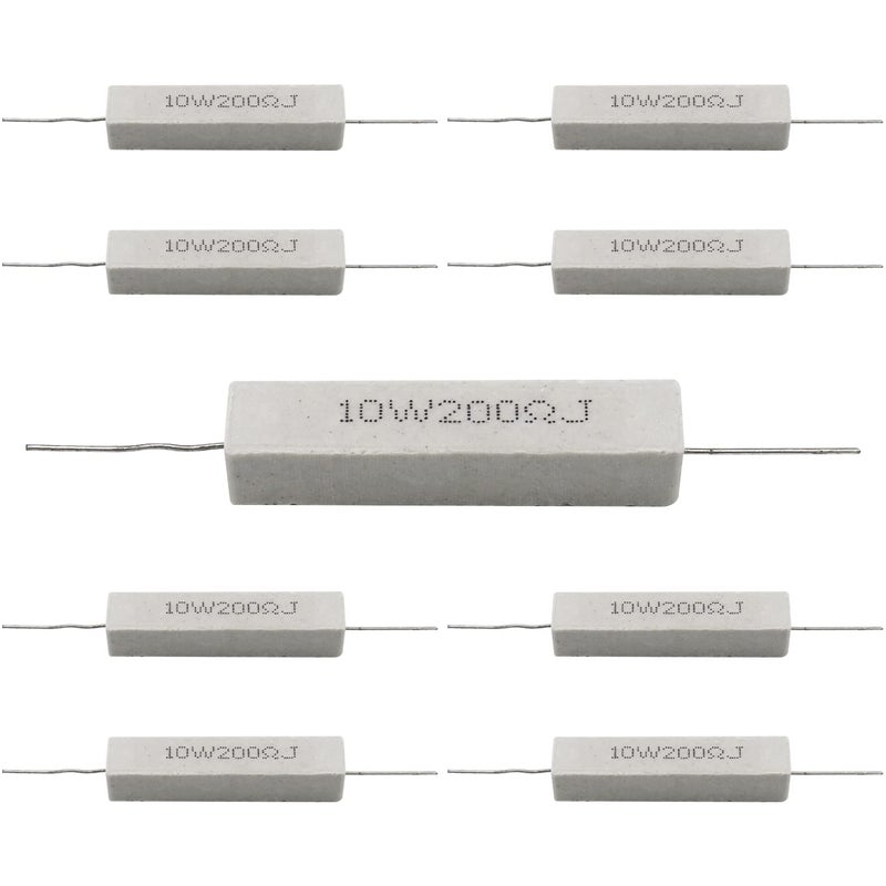 Dimlove 10W 200 Ohm 5% Cement Resistor, Axial Lead, White, 10 Pack - Image 2